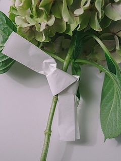 紫陽花にくくりつけます。