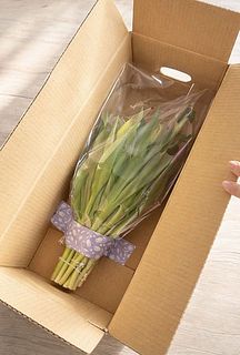 お届けの姿はこちら。あえて保水はせずにお届けしています。届いたら必ず水揚げしてくださいね。