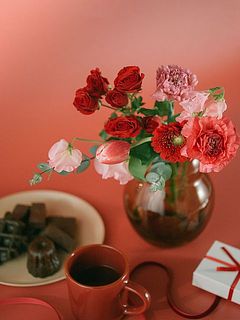 ビビッドピンクとルージュレッドのお花をセレクトします🍫