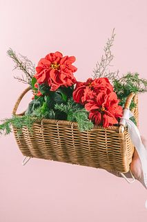 くしゅくしゅミニポインセチアとバスケット