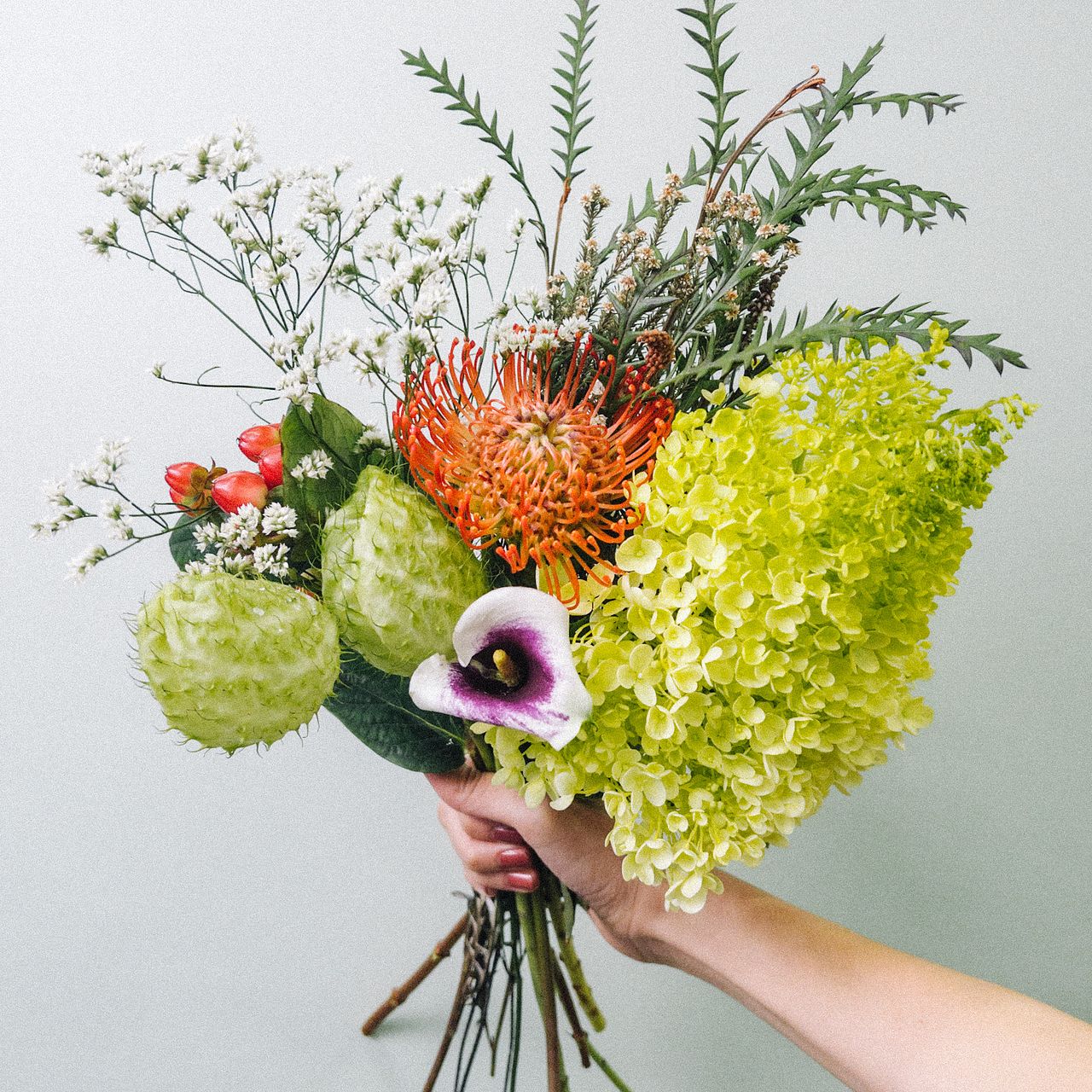 ピンクッションと紫陽花のタペストリー 阿波しじら織 紫陽花のタぺ 