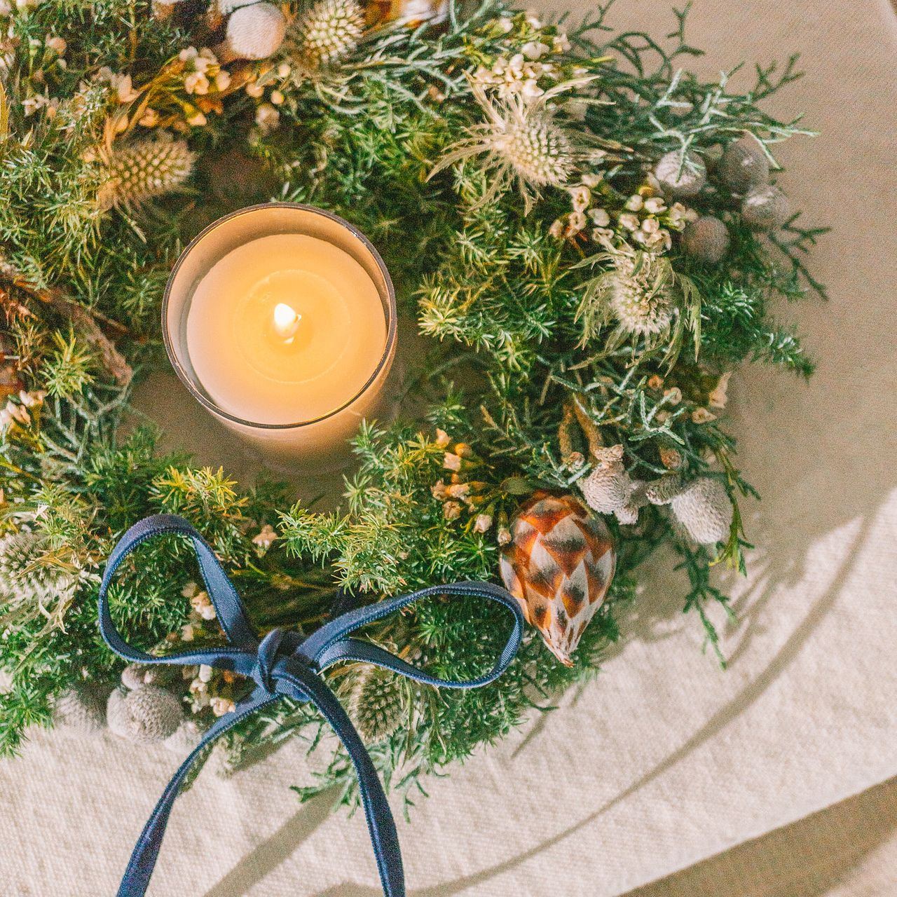 ナチュラルグリーンのリースキット(キャンドル付き)