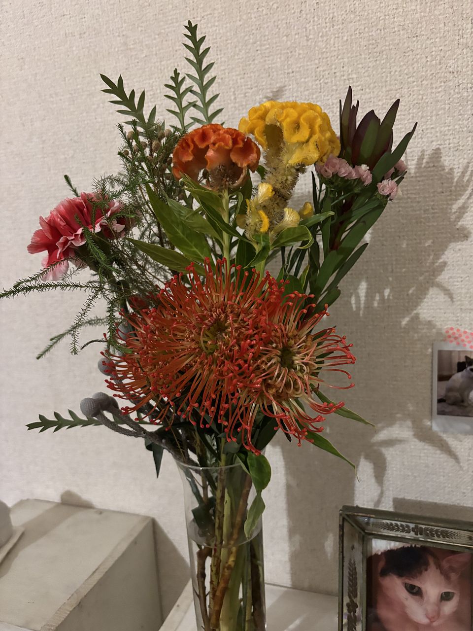 ピンクッションの秋色スワッグ